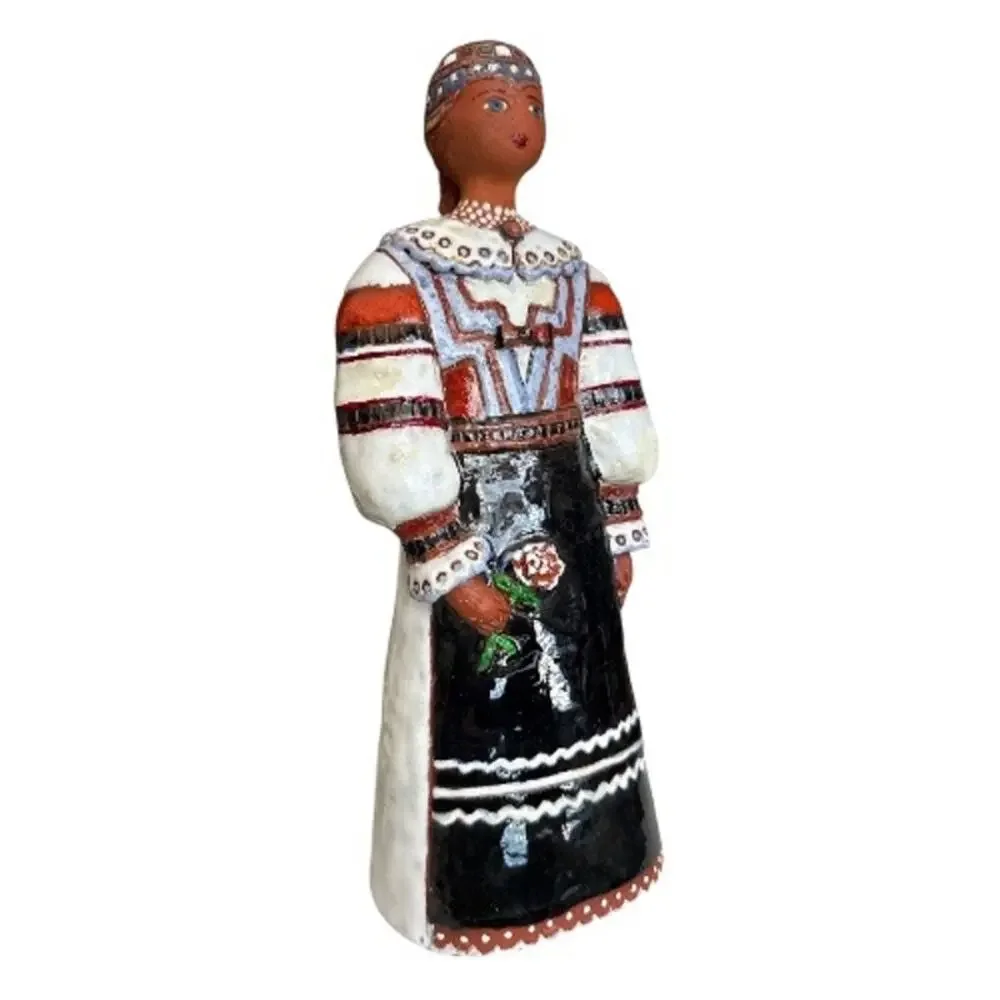 Hand Created and Painted  Red Clay Slovakian Woman Figurine